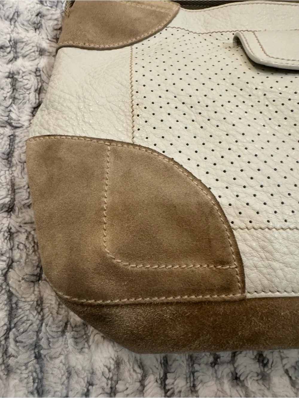 PRADA Sport Beige Perforated Vitello Leather & Suede Hobo Authentic and Rare